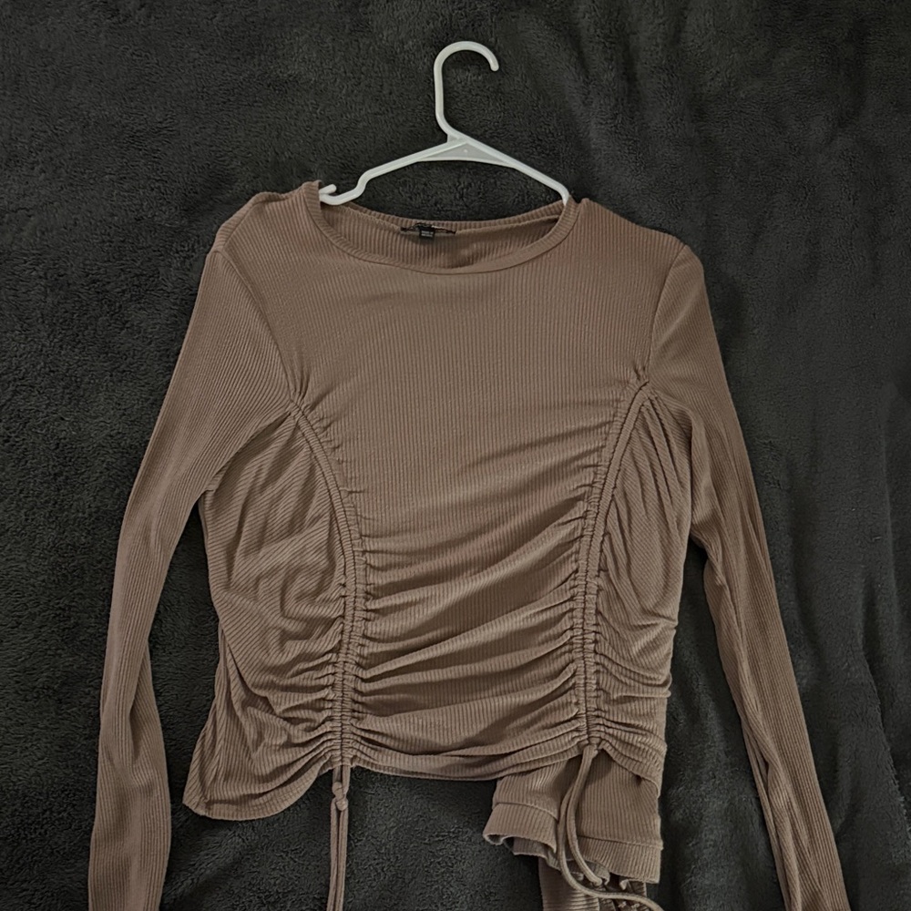 Fashion Nova Taupe Ruched Long Sleeve Top + Pants (Set - Stretchy)